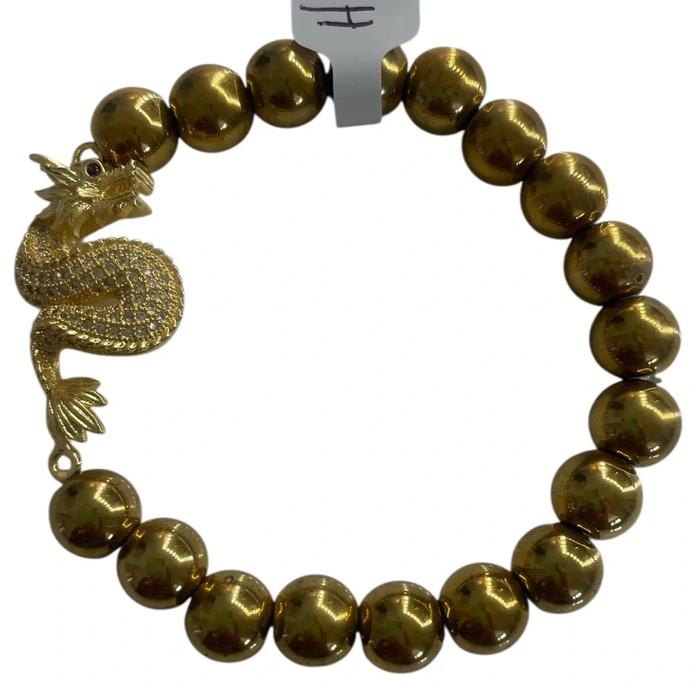 Gold Hematite Dragon Bracelet, Stretch, Gemstone bracelet - Picture 6 of 6